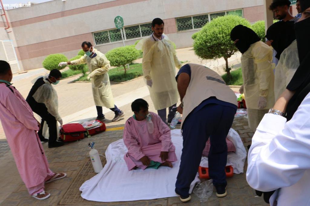 مستشفى إرادة والصحة النفسية بجازان ينفذ خطة إخلاء لحريق وهمي بالتعاون مع إدارة الطوارئ و الازمات بصحة جازان
