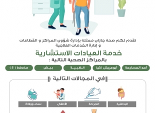 صحة جازان تطلق 30 عيادة استشارية بالمراكز الصحية