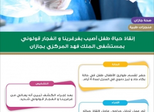 مستشفى الملك فهد المركزي بجازان يُنهي معاناة طفل من غرغرينا وإنفجار قولوني شديد
